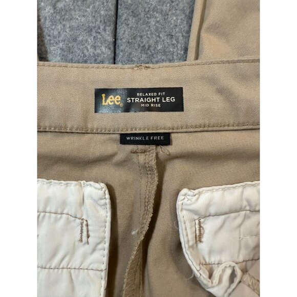Lee Wrinkle Free Pants Womens 8 Tan Cotton Stretch Relaxed Mid Rise Straight Leg - Picture 3 of 6